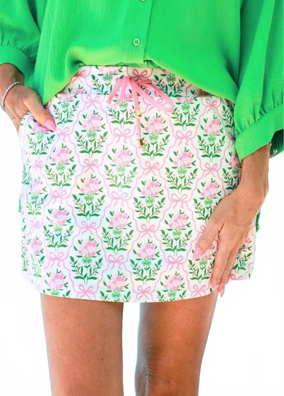 NEW JESS LEA botanical garden skort in white/pink